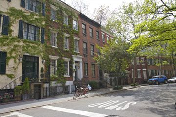 Apartments and townhouses on one street. 
